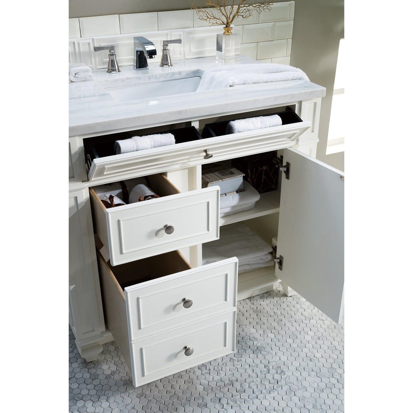 James Martin Vanities Bristol 36" Bright White Single Vanity With 3cm Arctic Fall Solid Surface Top