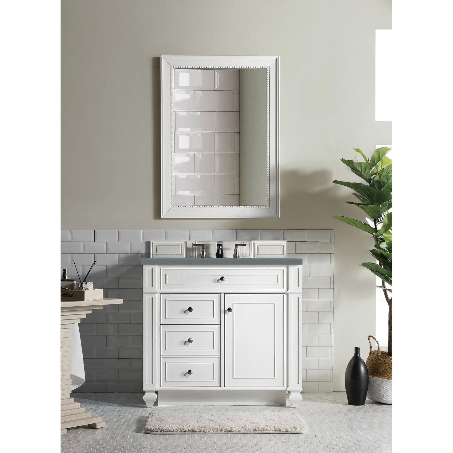 James Martin Vanities Bristol 36" Bright White Single Vanity With 3cm Cala Blue Quartz Top