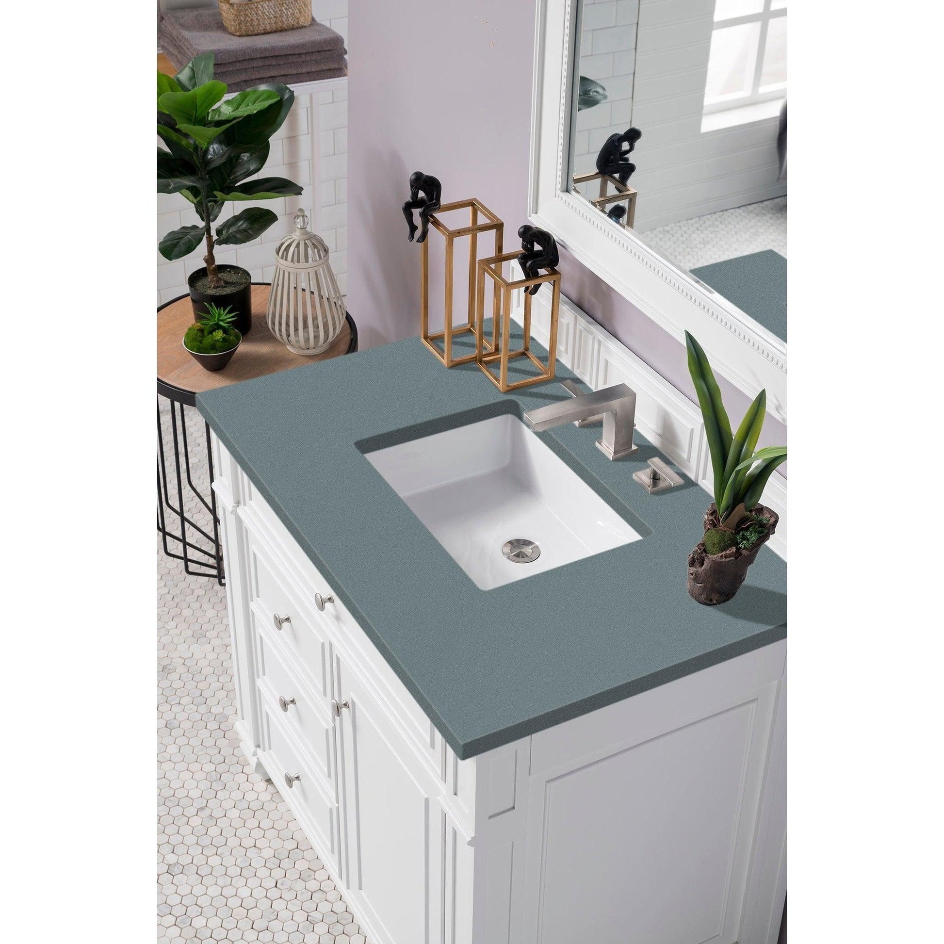 James Martin Vanities Bristol 36" Bright White Single Vanity With 3cm Cala Blue Quartz Top