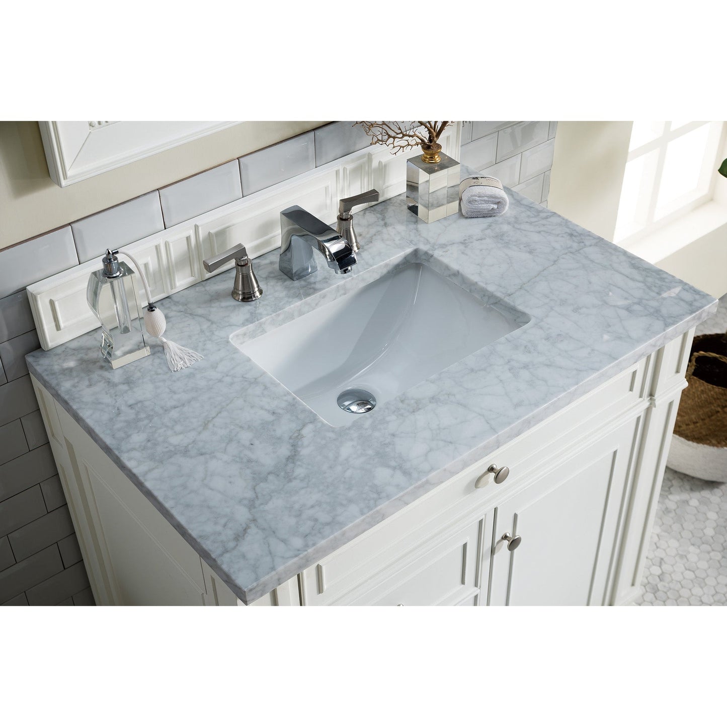 James Martin Vanities Bristol 36" Bright White Single Vanity With 3cm Carrara Marble Top