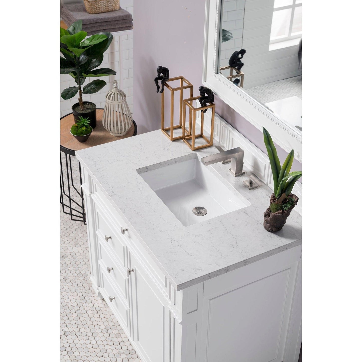 James Martin Vanities Bristol 36" Bright White Single Vanity With 3cm Eternal Jasmine Pearl Quartz Top