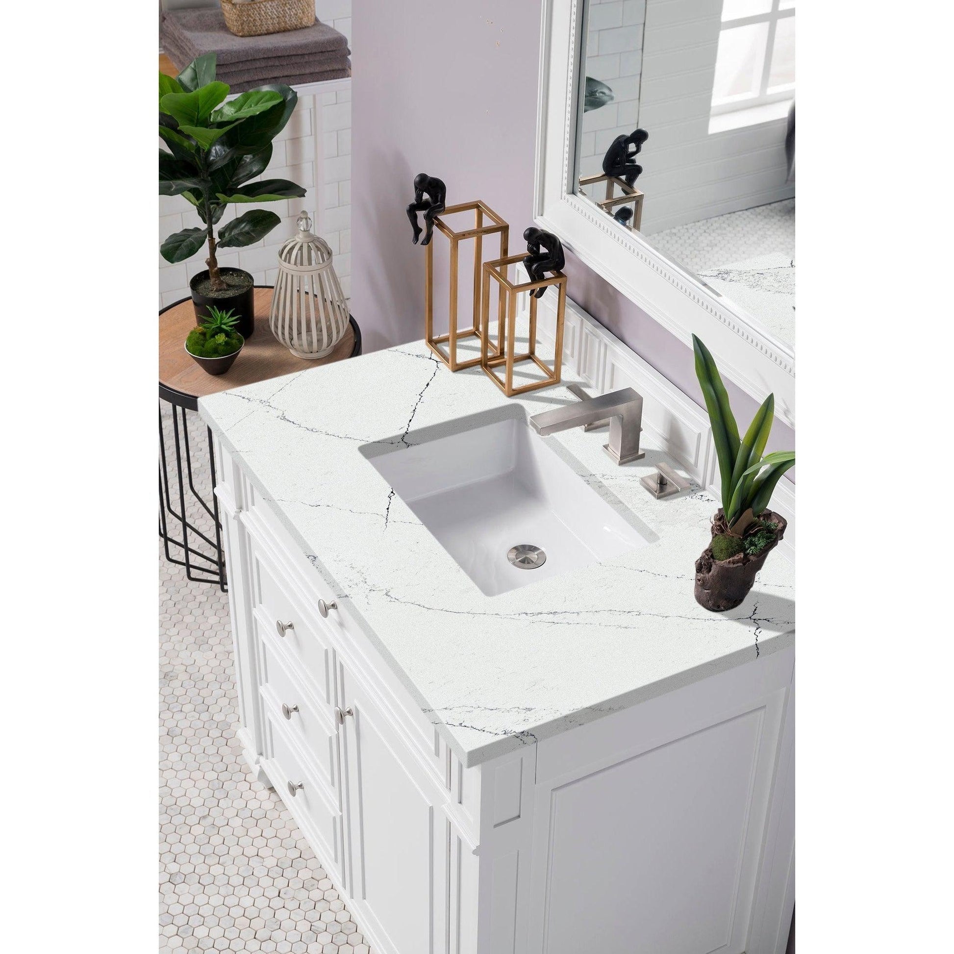 James Martin Vanities Bristol 36" Bright White Single Vanity With 3cm Ethereal Noctis Quartz Top