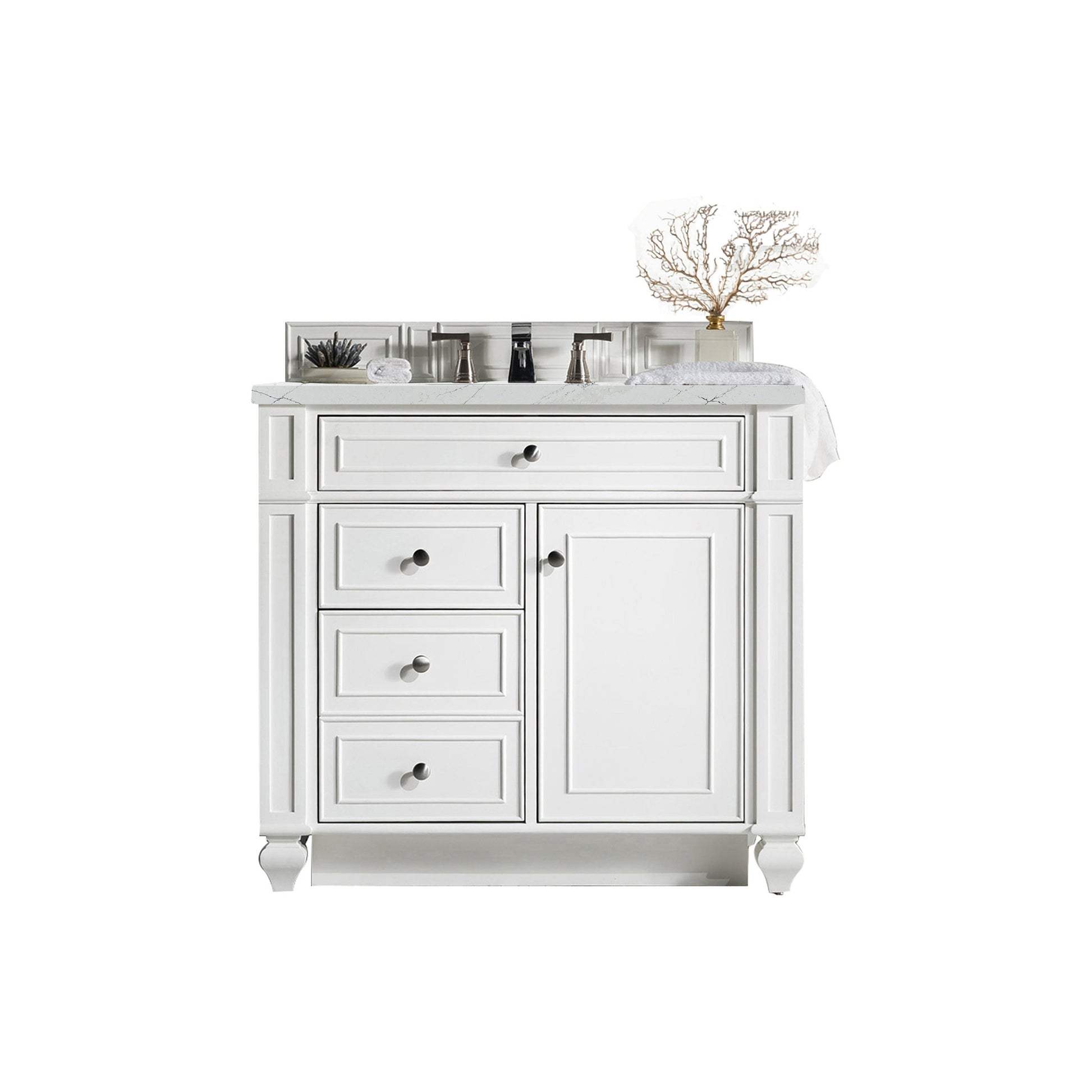 James Martin Vanities Bristol 36" Bright White Single Vanity With 3cm Ethereal Noctis Quartz Top