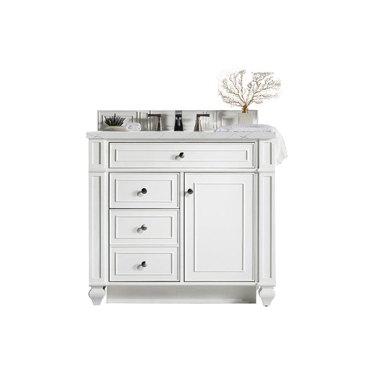 James Martin Vanities Bristol 36" Bright White Single Vanity With 3cm Ethereal Noctis Quartz Top