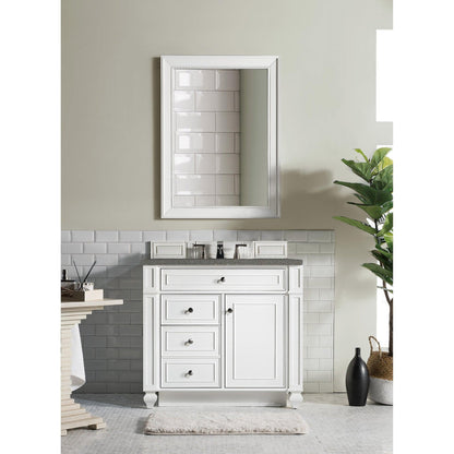 James Martin Vanities Bristol 36" Bright White Single Vanity With 3cm Grey Expo Quartz Top