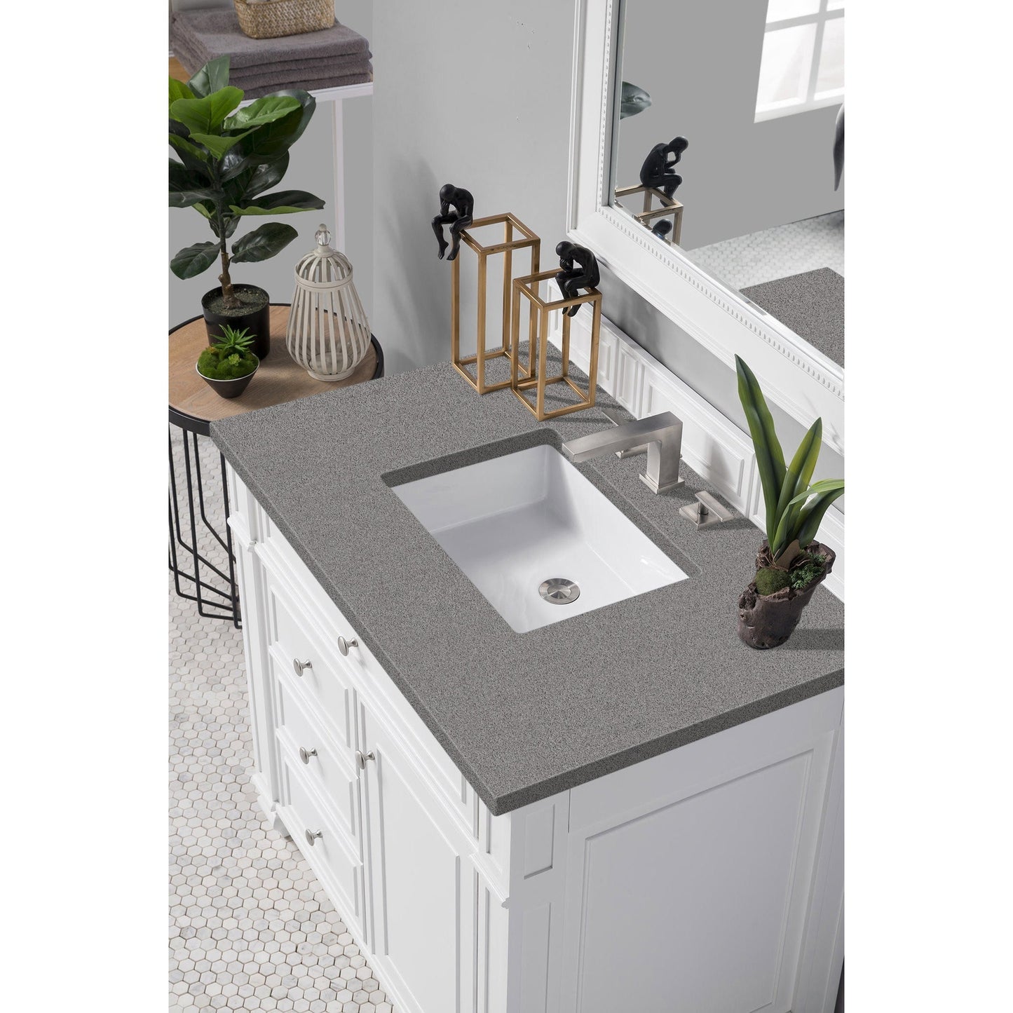 James Martin Vanities Bristol 36" Bright White Single Vanity With 3cm Grey Expo Quartz Top