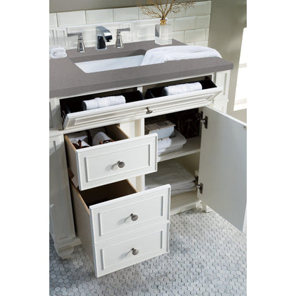 James Martin Vanities Bristol 36" Bright White Single Vanity With 3cm Grey Expo Quartz Top