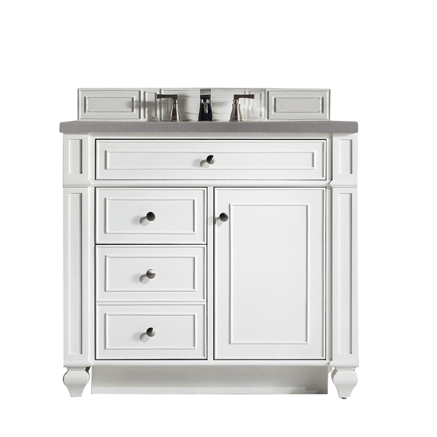 James Martin Vanities Bristol 36" Bright White Single Vanity With 3cm Grey Expo Quartz Top