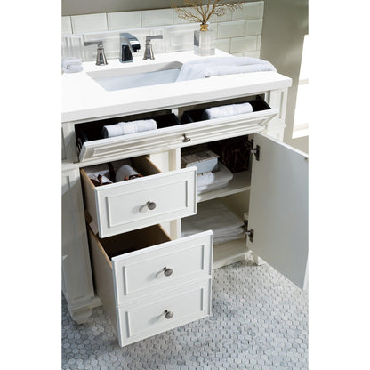 James Martin Vanities Bristol 36" Bright White Single Vanity With 3cm White Zeus Quartz Top