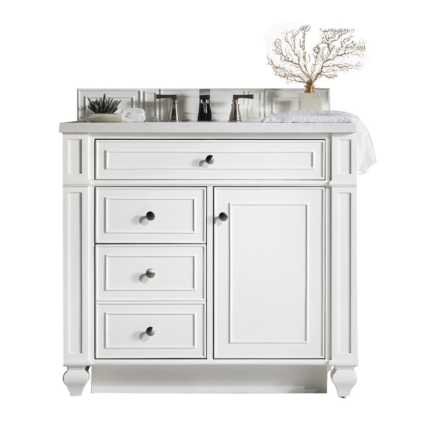 James Martin Vanities Bristol 36" Bright White Single Vanity With 3cm White Zeus Quartz Top