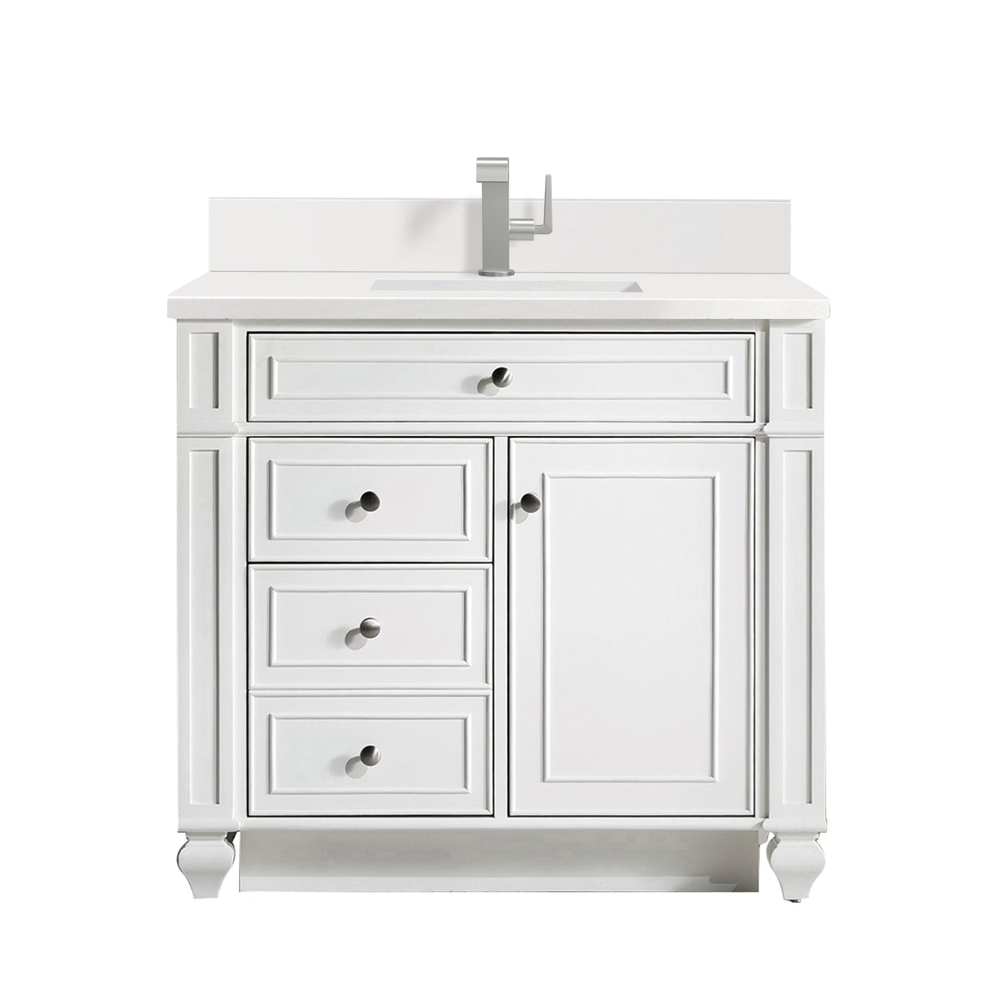 James Martin Vanities Bristol 36" Bright White Single Vanity With Single Hole 3 cm White Zeus Quartz Top & Backsplash