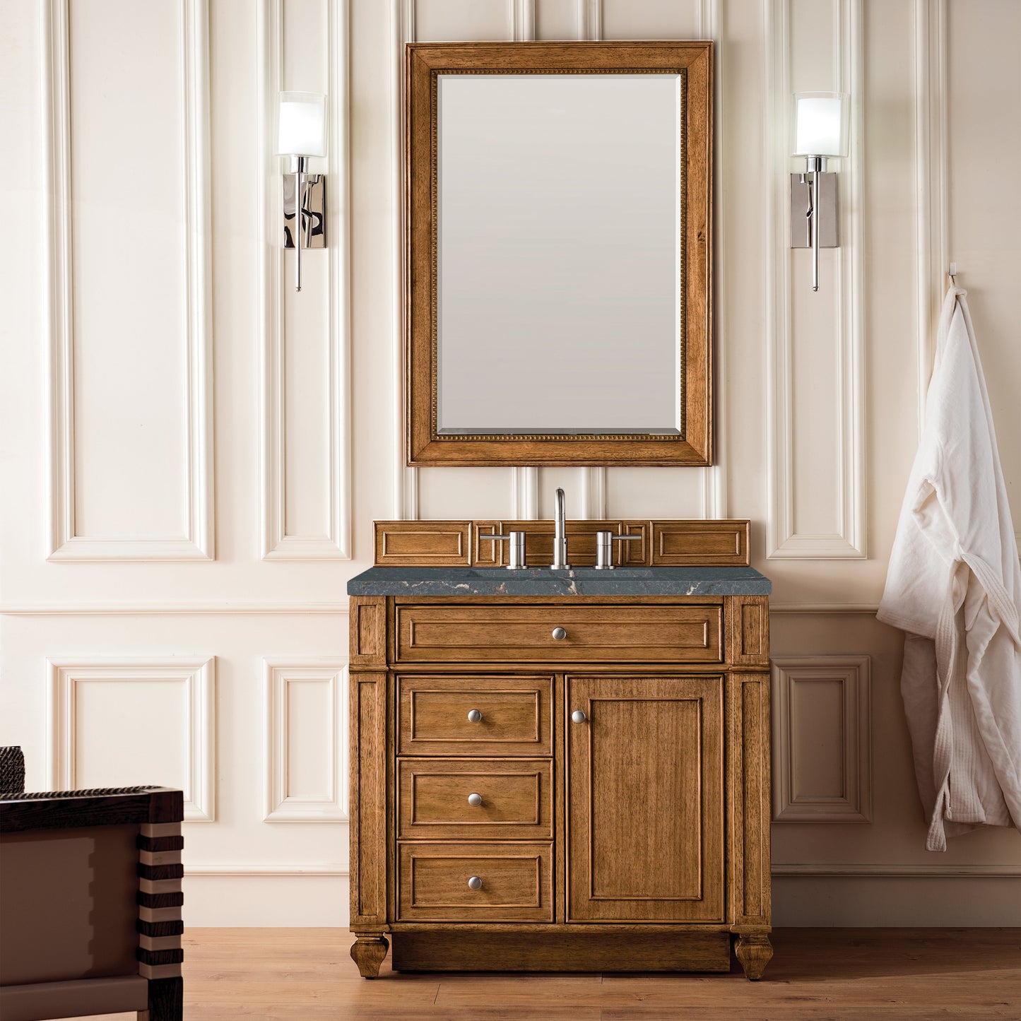 James Martin Vanities Bristol 36" Saddle Brown Single Vanity With 3 cm Parisien Bleu Quartz Top