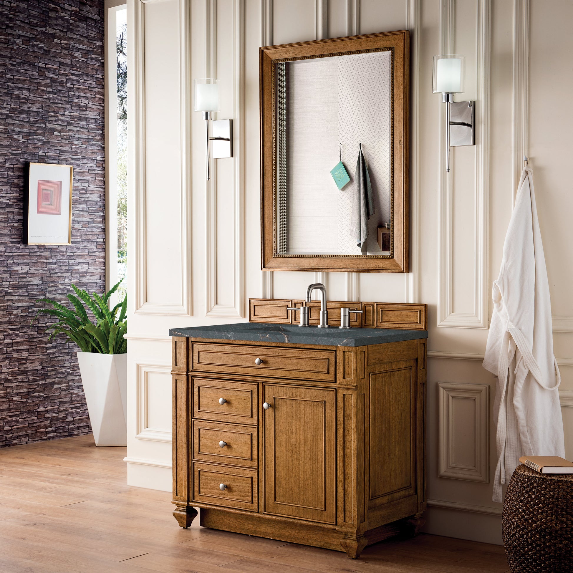 James Martin Vanities Bristol 36" Saddle Brown Single Vanity With 3 cm Parisien Bleu Quartz Top