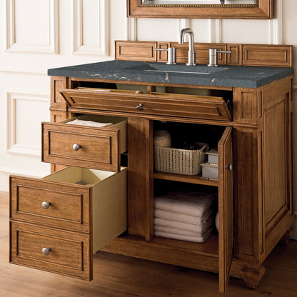 James Martin Vanities Bristol 36" Saddle Brown Single Vanity With 3 cm Parisien Bleu Quartz Top