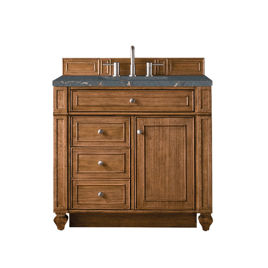 James Martin Vanities Bristol 36" Saddle Brown Single Vanity With 3 cm Parisien Bleu Quartz Top