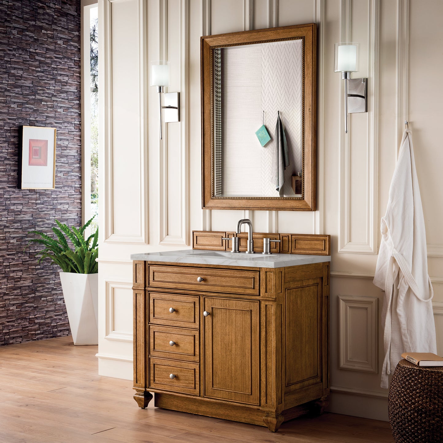 James Martin Vanities Bristol 36" Saddle Brown Single Vanity With 3 cm Victorian Silver Quartz Top