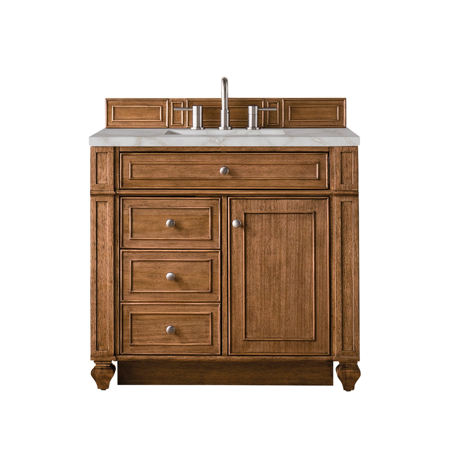 James Martin Vanities Bristol 36" Saddle Brown Single Vanity With 3 cm Victorian Silver Quartz Top