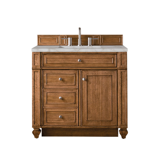 James Martin Vanities Bristol 36" Saddle Brown Single Vanity With 3 cm Victorian Silver Quartz Top