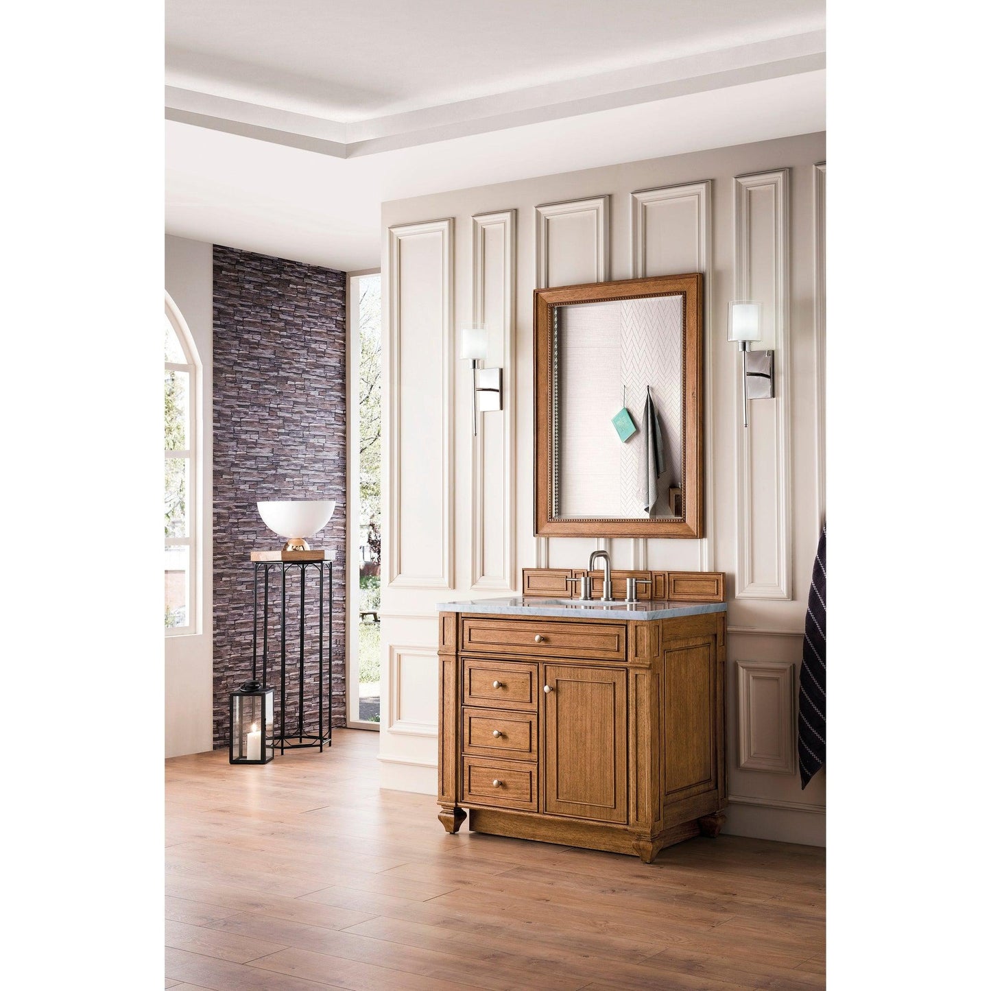 James Martin Vanities Bristol 36" Saddle Brown Single Vanity With 3cm Arctic Fall Solid Surface Top