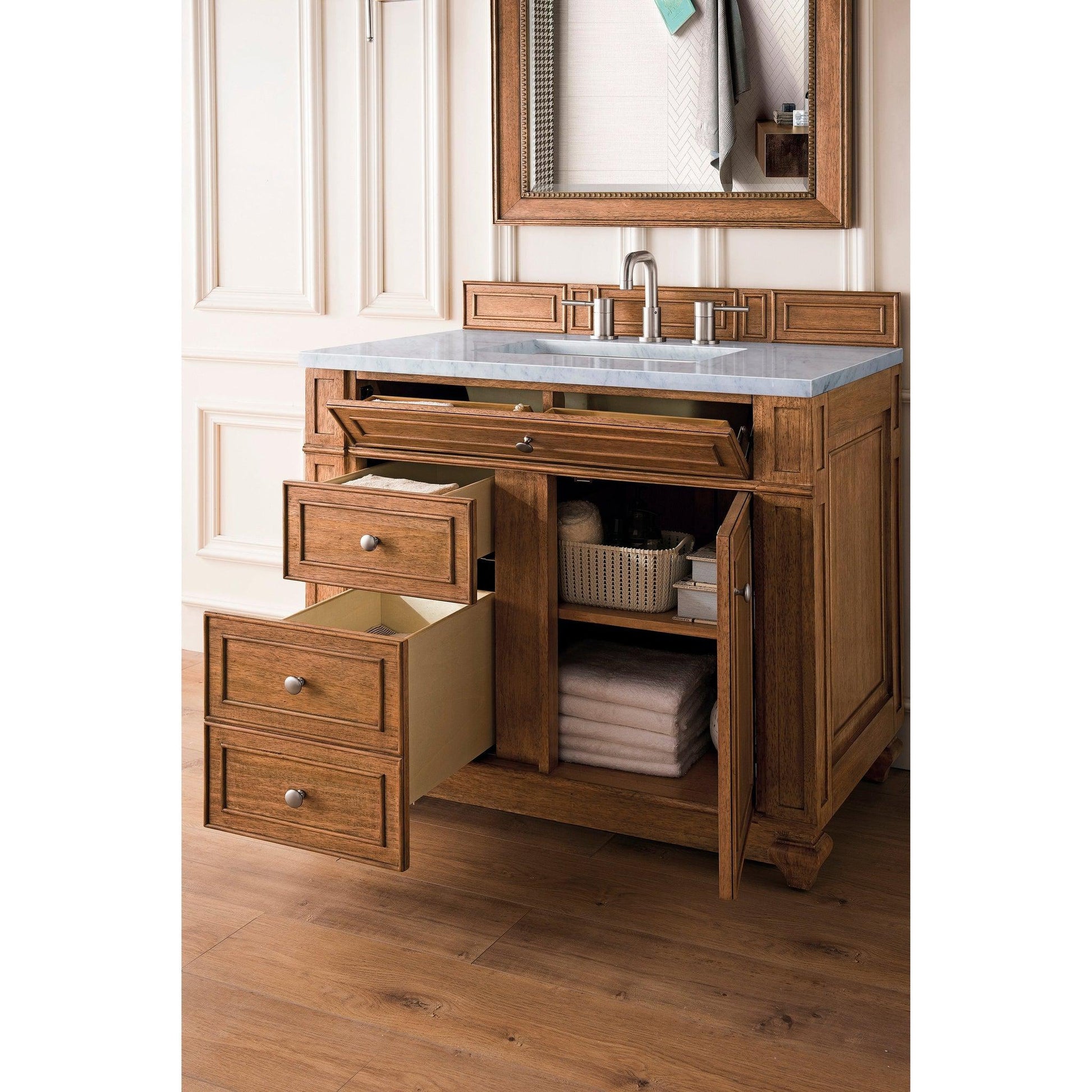 James Martin Vanities Bristol 36" Saddle Brown Single Vanity With 3cm Arctic Fall Solid Surface Top