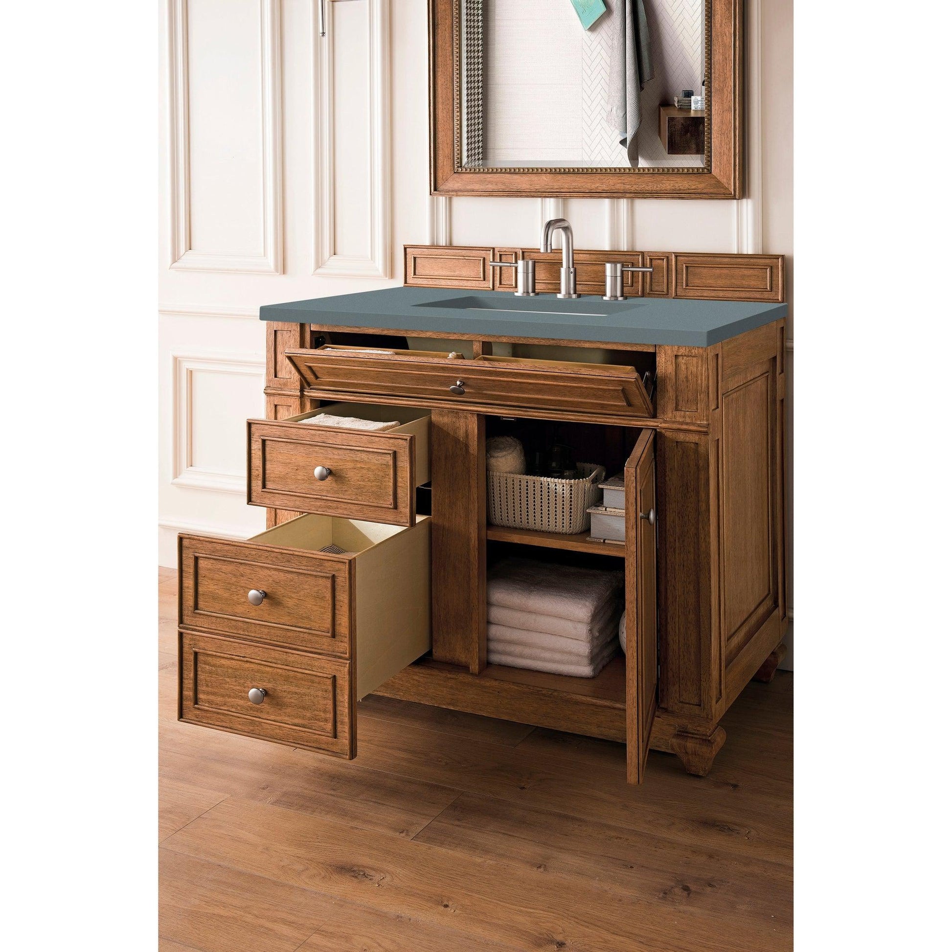 James Martin Vanities Bristol 36" Saddle Brown Single Vanity With 3cm Cala Blue Quartz Top