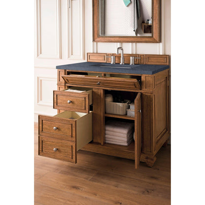 James Martin Vanities Bristol 36" Saddle Brown Single Vanity With 3cm Charcoal Soapstone Quartz Top