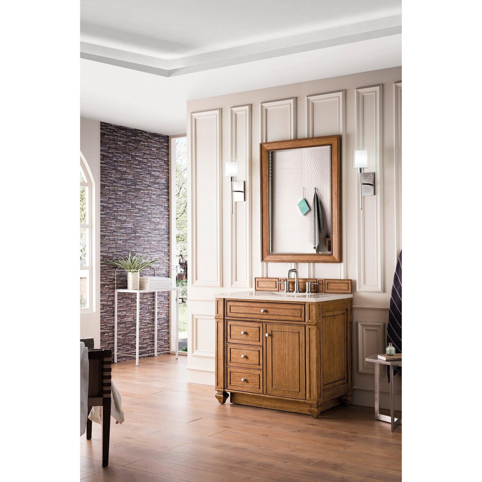 James Martin Vanities Bristol 36" Saddle Brown Single Vanity With 3cm Eternal Marfil Quartz Top