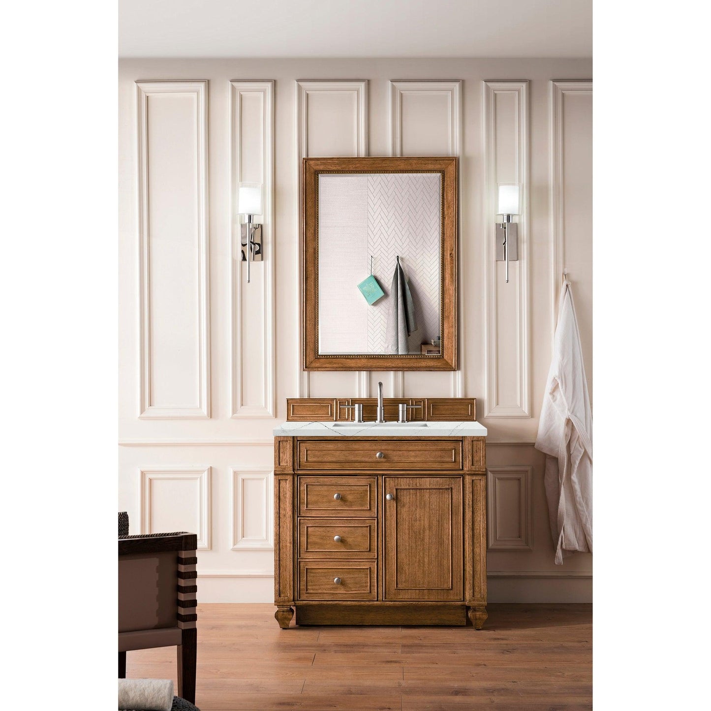 James Martin Vanities Bristol 36" Saddle Brown Single Vanity With 3cm Ethereal Noctis Quartz Top