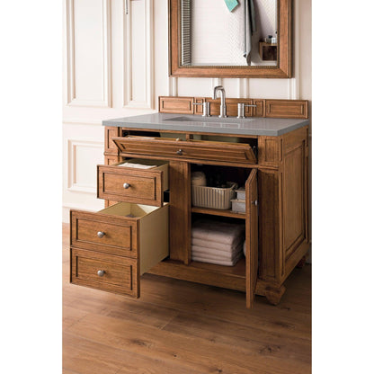 James Martin Vanities Bristol 36" Saddle Brown Single Vanity With 3cm Grey Expo Quartz Top