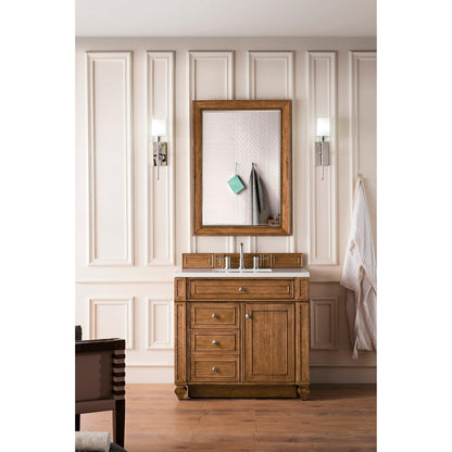 James Martin Vanities Bristol 36" Saddle Brown Single Vanity With 3cm White Zeus Quartz Top