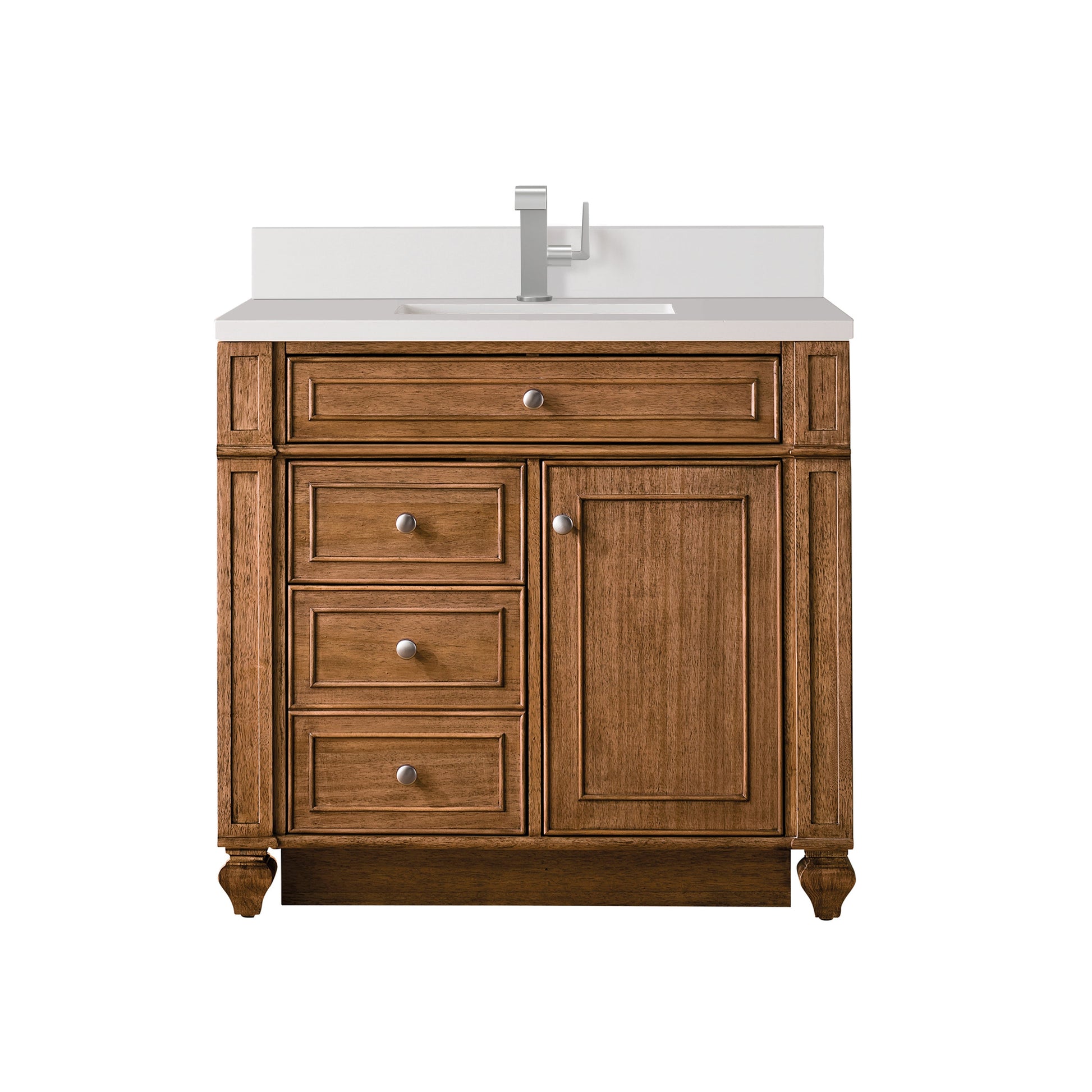 James Martin Vanities Bristol 36" Saddle Brown Single Vanity With Single Hole 3 cm White Zeus Quartz Top & Backsplash