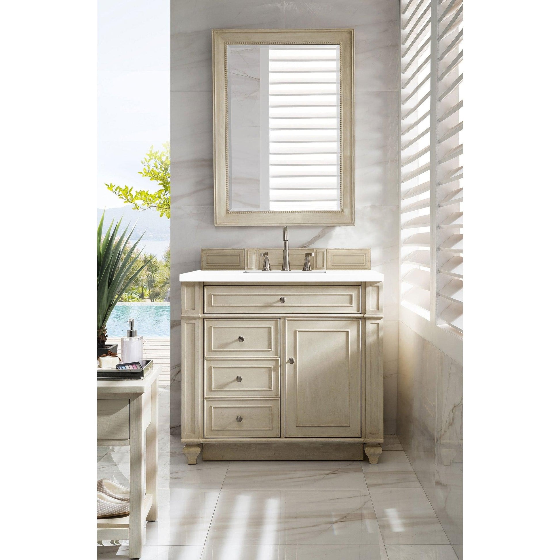 James Martin Vanities Bristol 36" Vintage Vanilla Single Vanity With 3cm White Zeus Quartz Top