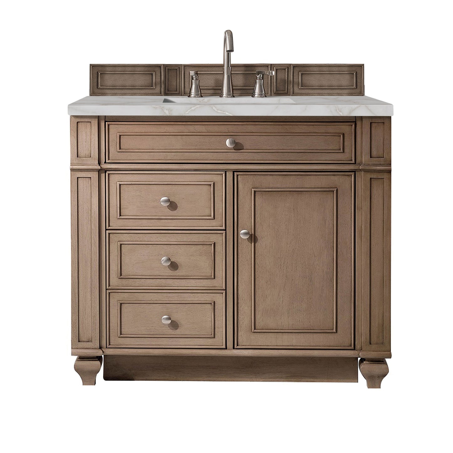 James Martin Vanities Bristol 36" Whitewashed Walnut Single Vanity With 3 cm Victorian Silver Quartz Top