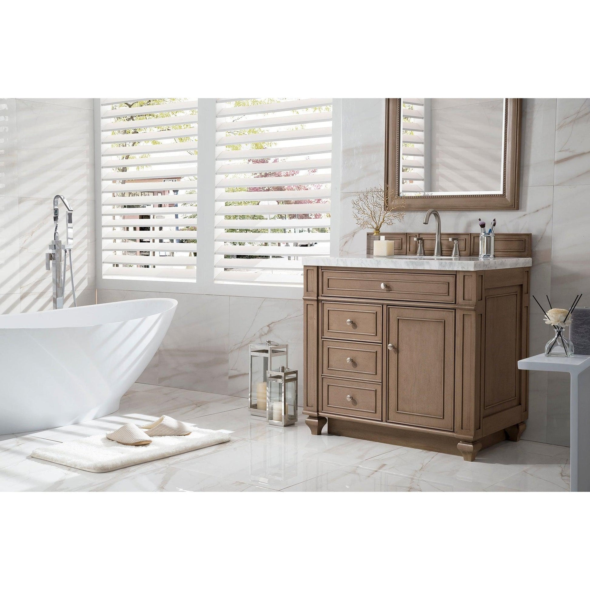 James Martin Vanities Bristol 36" Whitewashed Walnut Single Vanity With 3cm Arctic Fall Solid Surface Top