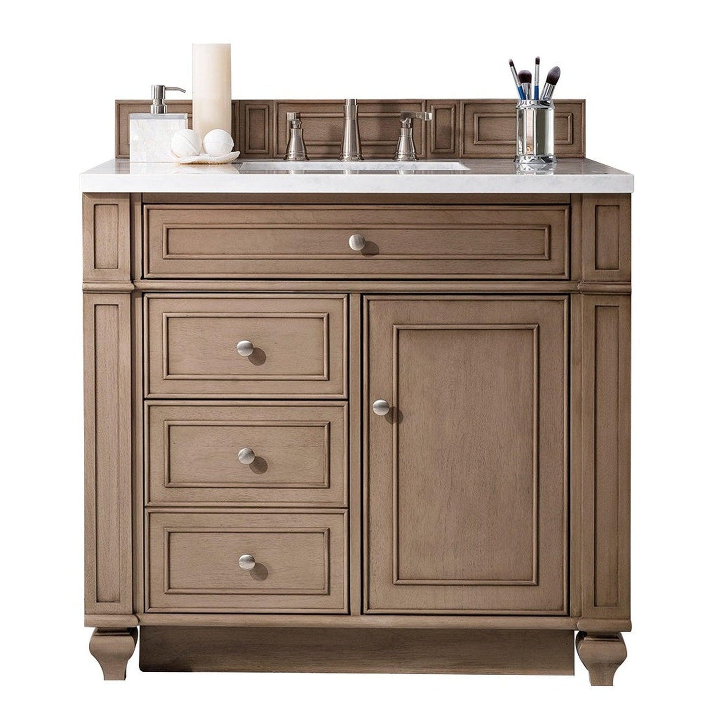 James Martin Vanities Bristol 36" Whitewashed Walnut Single Vanity With 3cm Arctic Fall Solid Surface Top