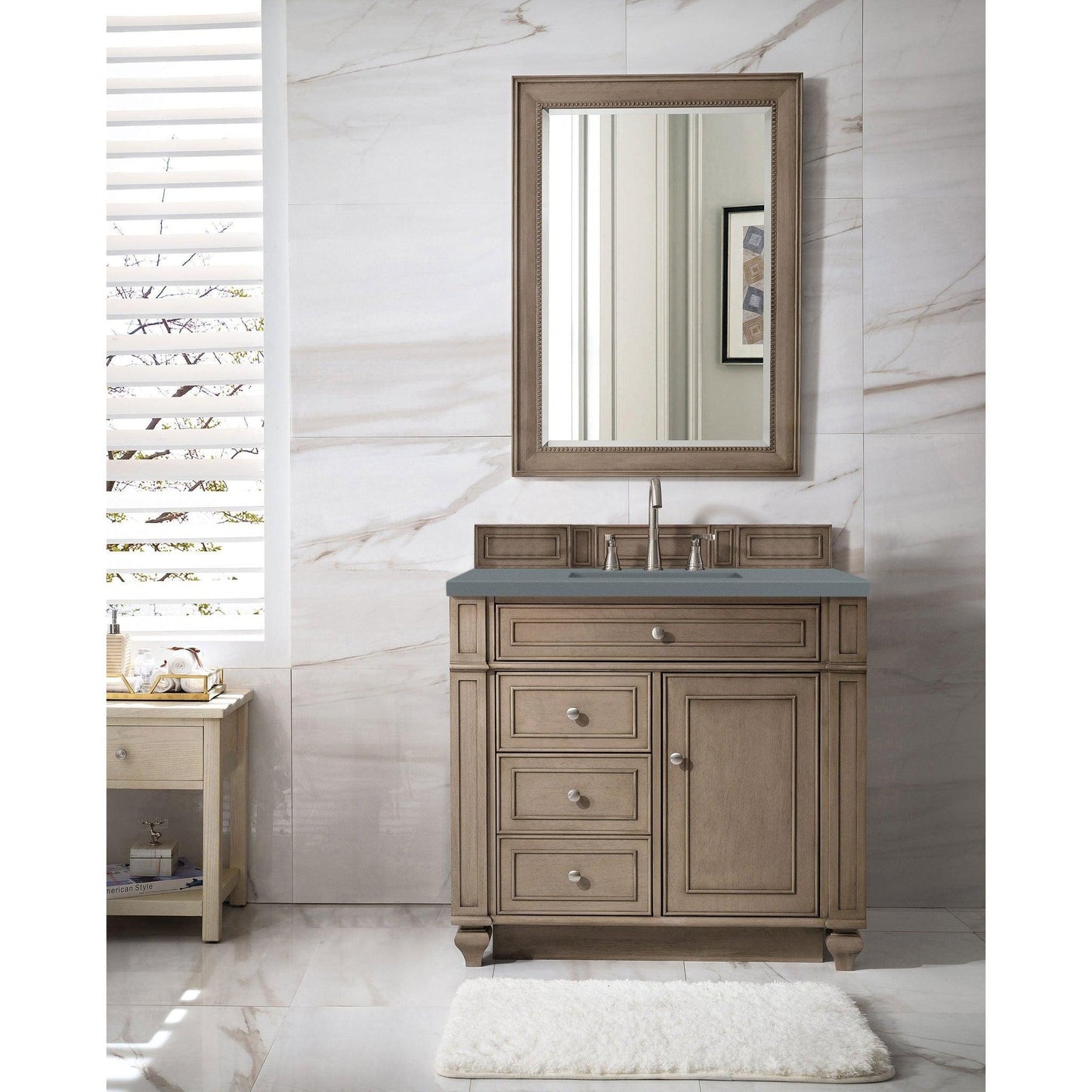 James Martin Vanities Bristol 36" Whitewashed Walnut Single Vanity With 3cm Cala Blue Quartz Top