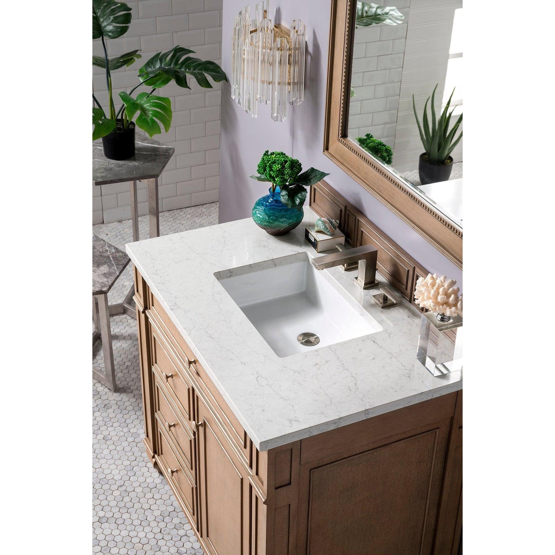 James Martin Vanities Bristol 36" Whitewashed Walnut Single Vanity With 3cm Eternal Jasmine Pearl Quartz Top