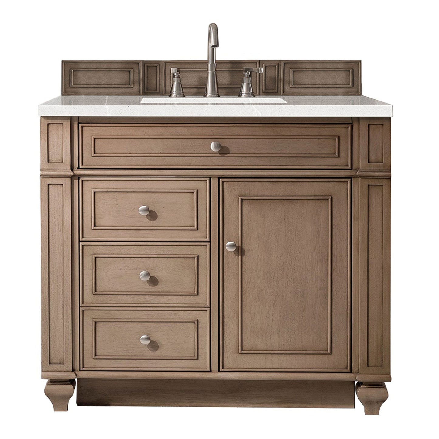 James Martin Vanities Bristol 36" Whitewashed Walnut Single Vanity With 3cm Eternal Serena Quartz Top