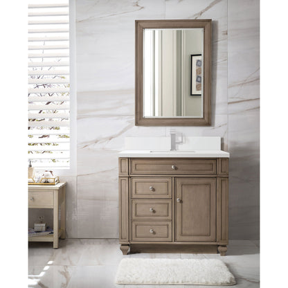 James Martin Vanities Bristol 36" Whitewashed Walnut Single Vanity With Single Hole 3 cm White Zeus Quartz Top & Backsplash