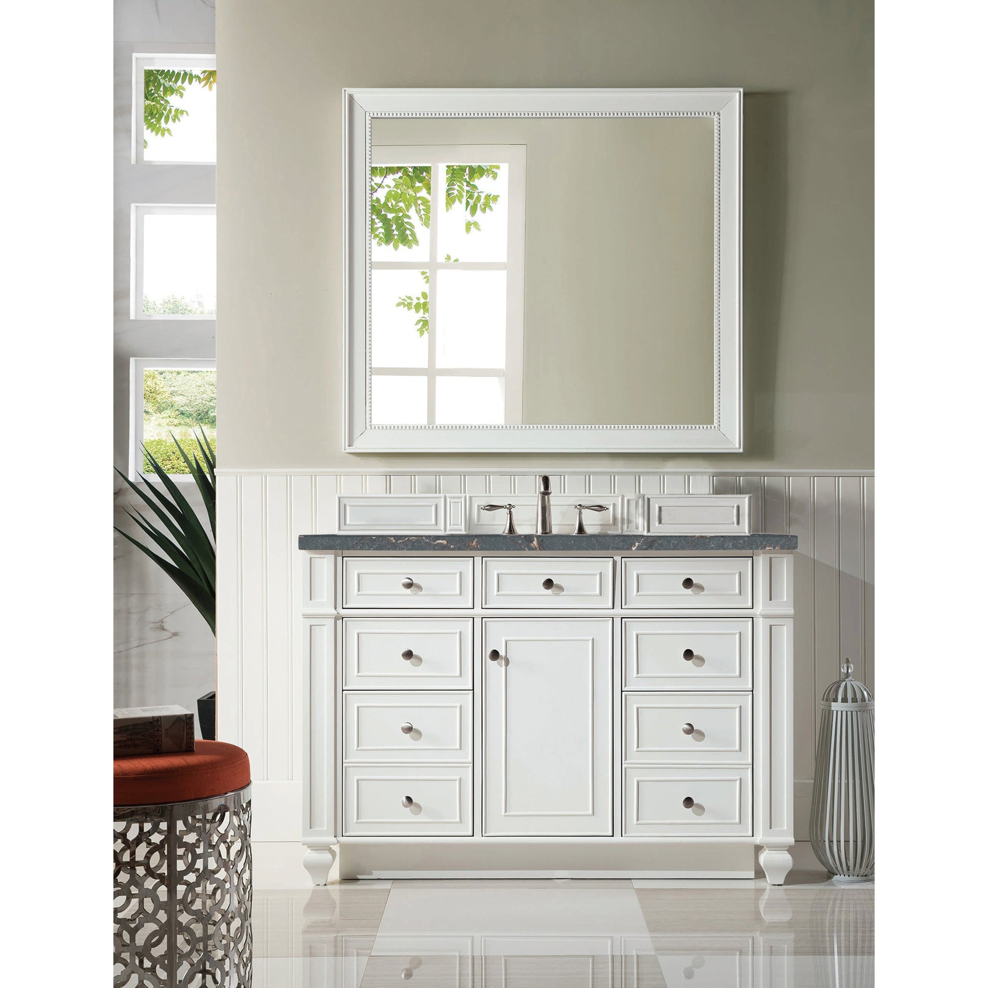 James Martin Vanities Bristol 48" Bright White Single Vanity With 3 cm Parisien Bleu Quartz Top