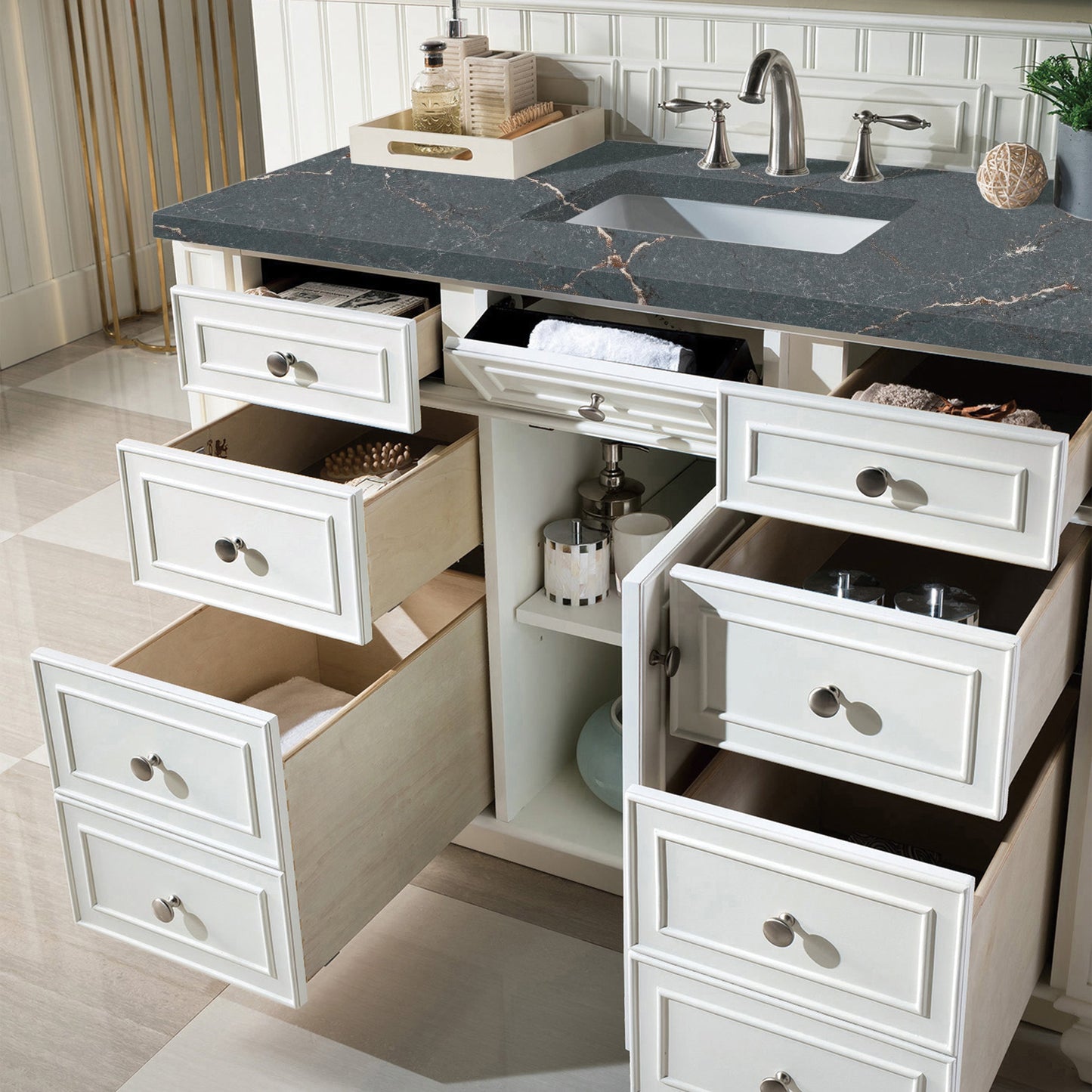 James Martin Vanities Bristol 48" Bright White Single Vanity With 3 cm Parisien Bleu Quartz Top