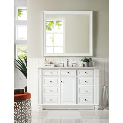 James Martin Vanities Bristol 48" Bright White Single Vanity With 3cm Carrara Marble Top