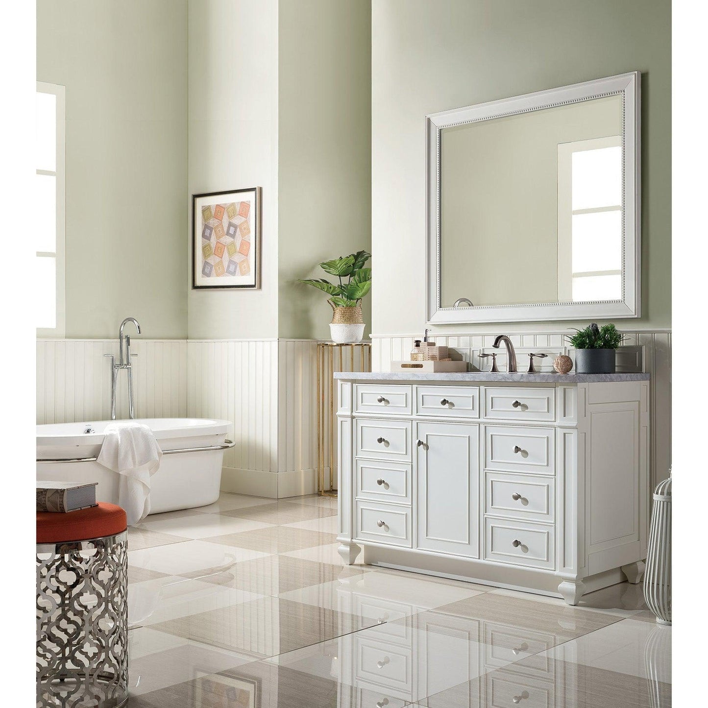 James Martin Vanities Bristol 48" Bright White Single Vanity With 3cm Carrara Marble Top