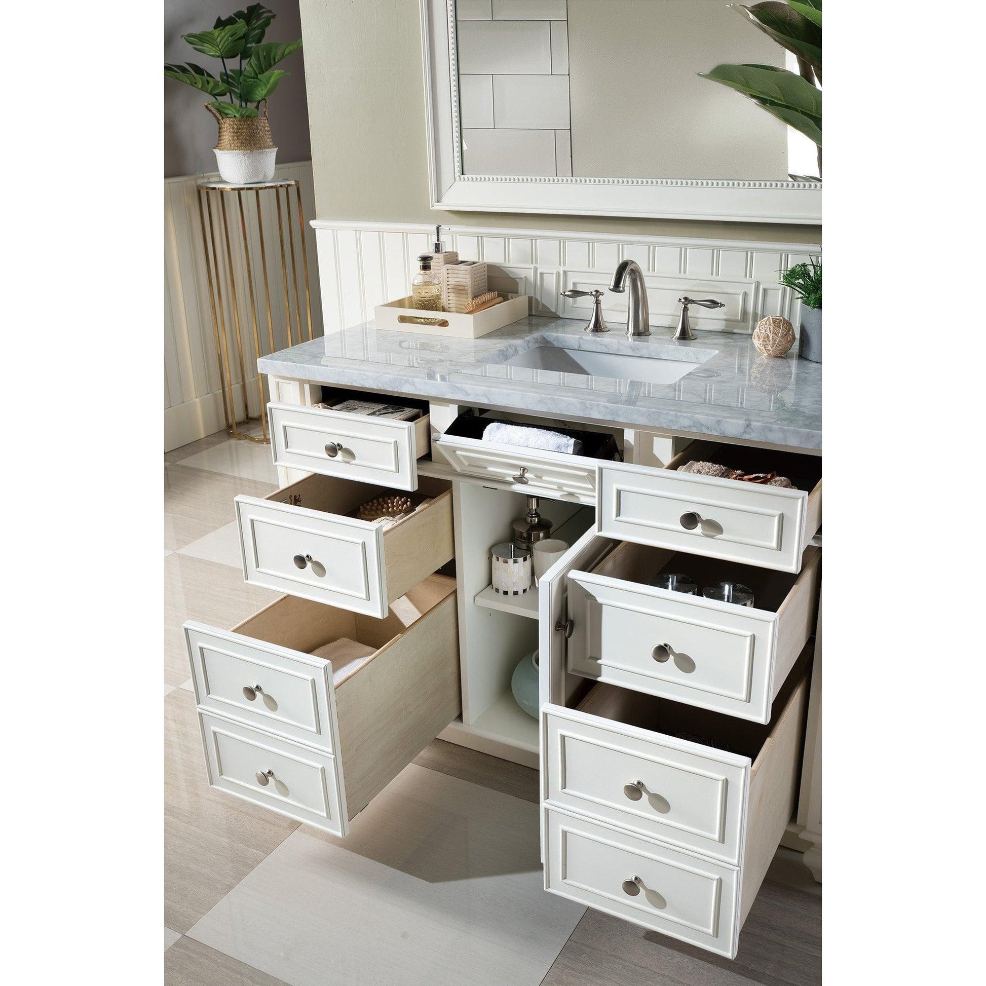 James Martin Vanities Bristol 48" Bright White Single Vanity With 3cm Carrara Marble Top