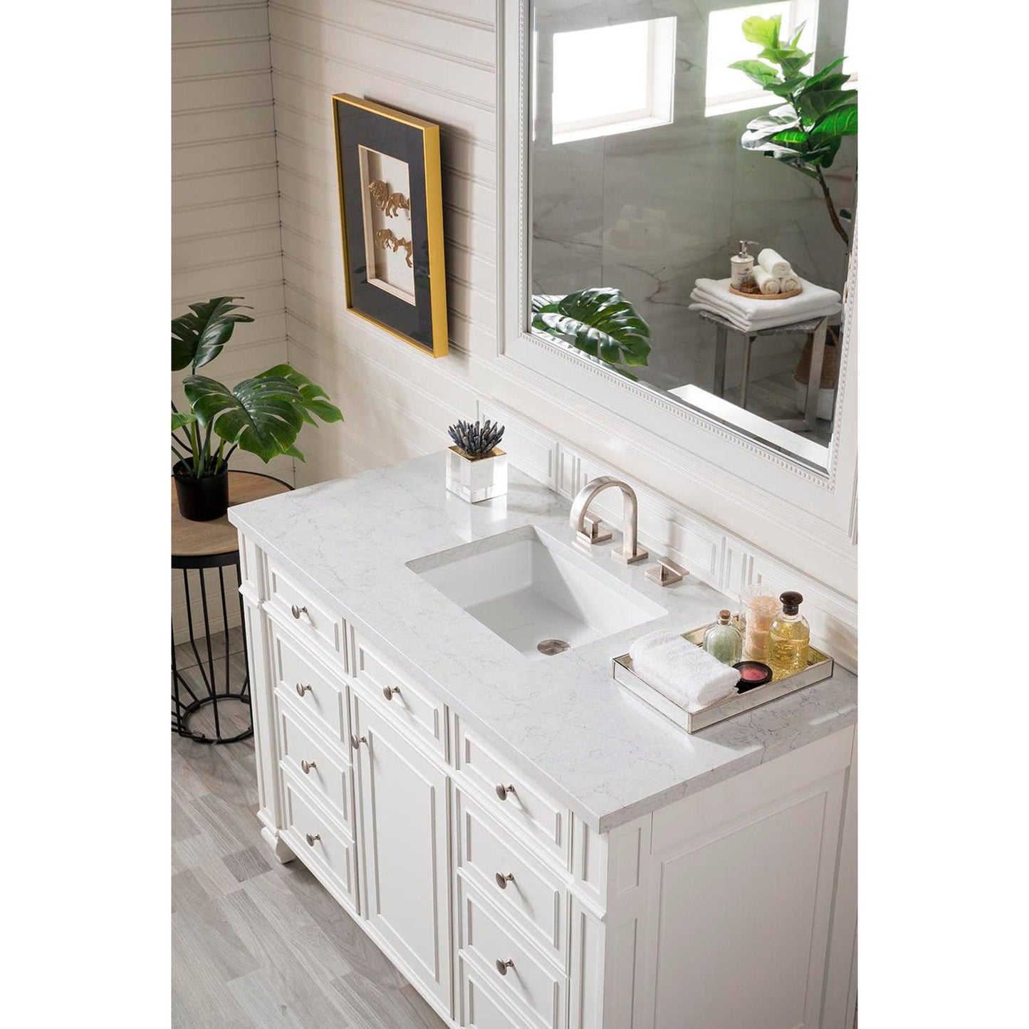 James Martin Vanities Bristol 48" Bright White Single Vanity With 3cm Eternal Jasmine Pearl Quartz Top