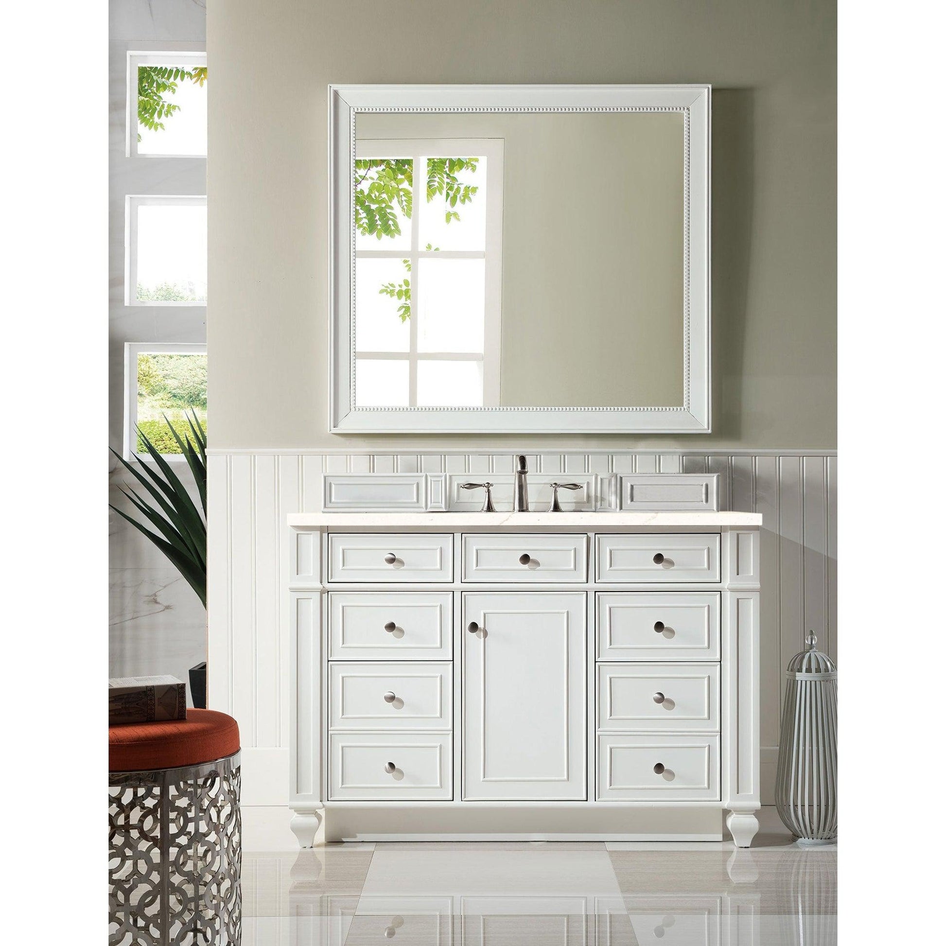 James Martin Vanities Bristol 48" Bright White Single Vanity With 3cm Eternal Marfil Quartz Top