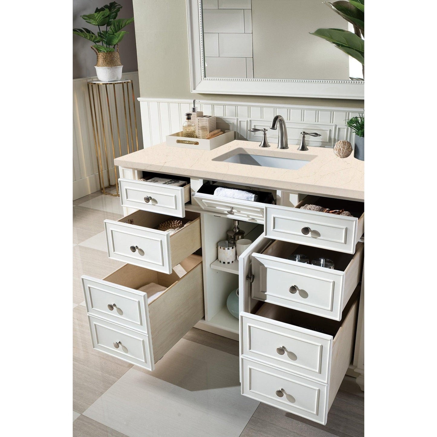 James Martin Vanities Bristol 48" Bright White Single Vanity With 3cm Eternal Marfil Quartz Top