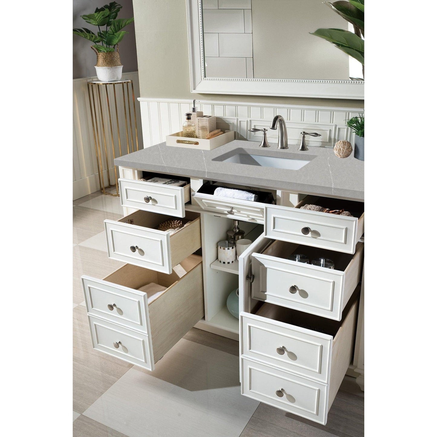 James Martin Vanities Bristol 48" Bright White Single Vanity With 3cm Eternal Serena Quartz Top