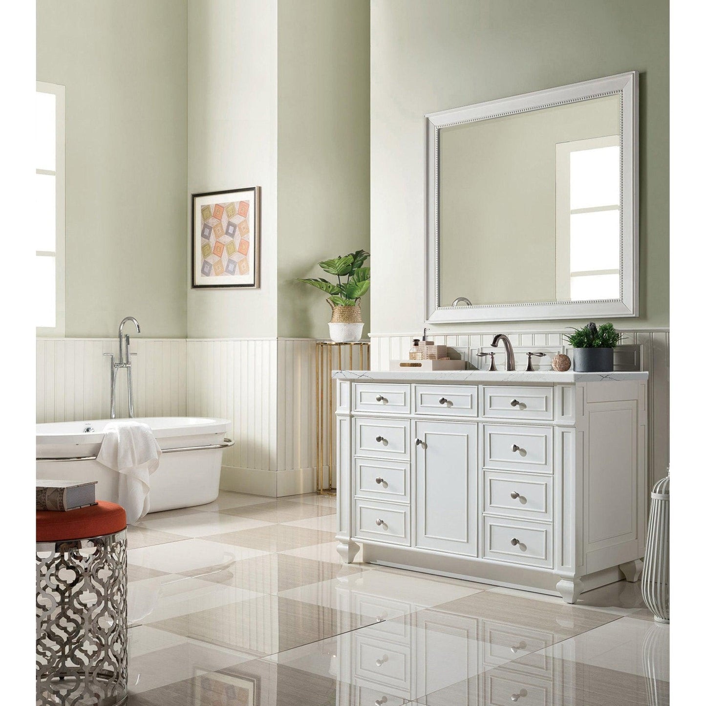 James Martin Vanities Bristol 48" Bright White Single Vanity With 3cm Ethereal Noctis Quartz Top