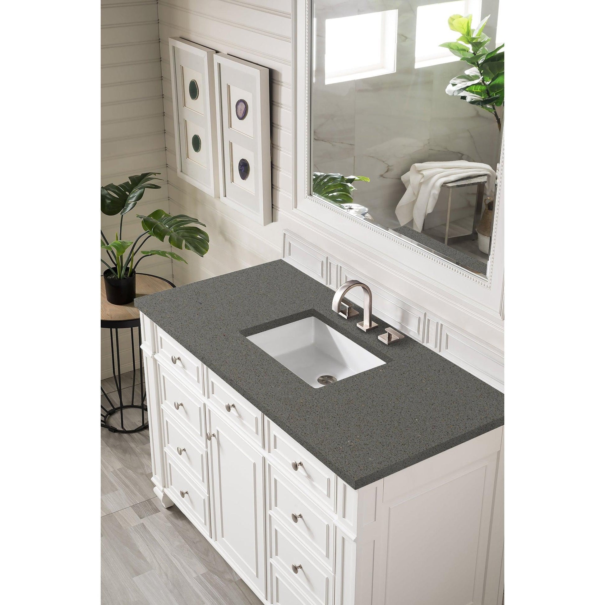 James Martin Vanities Bristol 48" Bright White Single Vanity With 3cm Grey Expo Quartz Top